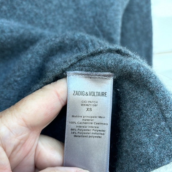 ZADIG & VOLTAIRE LADIES GRAY CASHMERE CICI PATCH METALLIC ELBOW STARS-XS - Picture 4 of 14